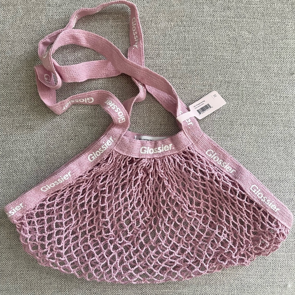 Glossier Pink Market Tote Net Shopping Bag